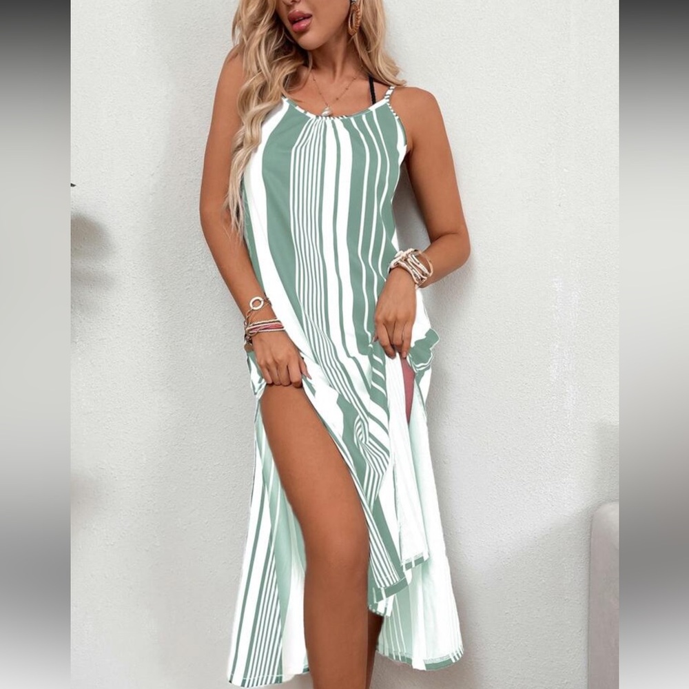 Green Asymmetrical Sundress with Spaghetti Straps